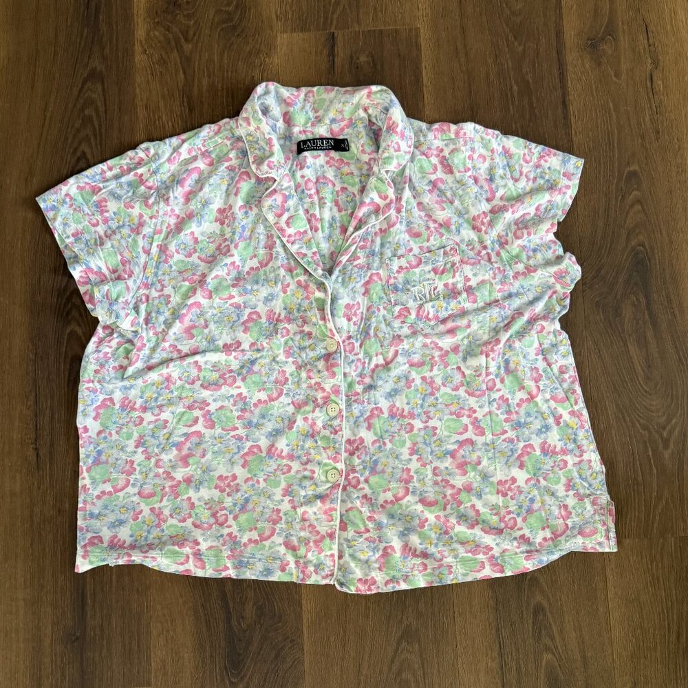 Lauren Ralph Lauren Black Label Pajama Set Womens XL Floral Capri Sleepwear - Picture 6 of 9